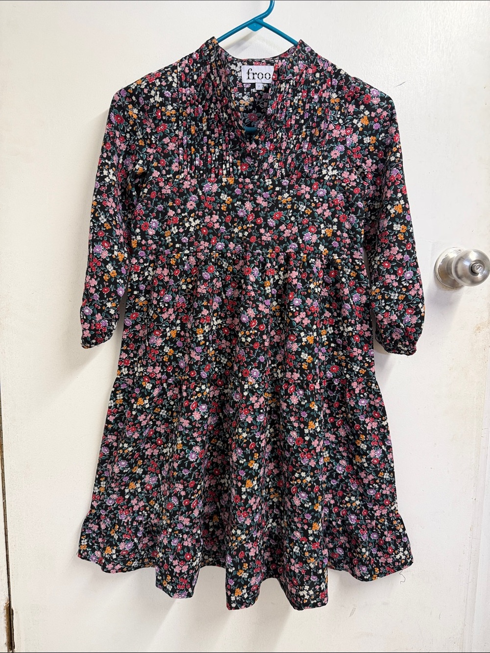 Wrinkles Free Froo Girls' Black Floral Smocked Dress - Pink & Orange Bouquet